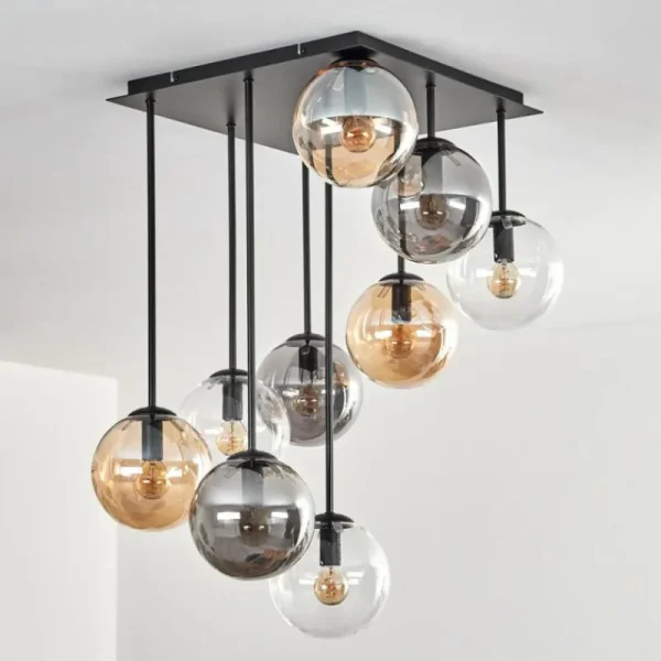 hofstein Gastor Plafonnier, Boule lumineuse Ambre, Clair, Fumé, 9 lumières* Lampes Modernes