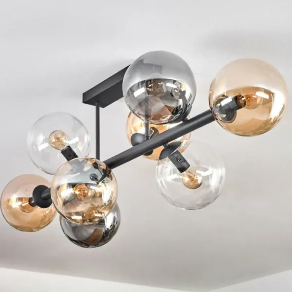 hofstein Gastor Plafonnier, Boule lumineuse Ambre, Clair, Fumé, 8 lumières* Lampes Modernes