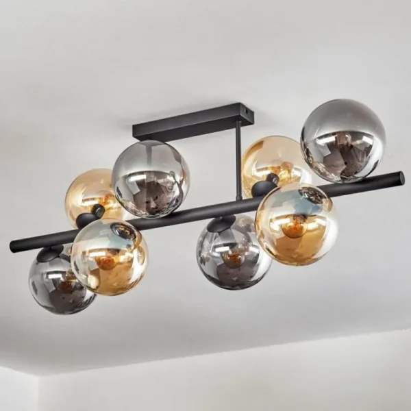 hofstein Gastor Plafonnier, Boule lumineuse Ambre, Fumé, 8 lumières* Lampes Modernes