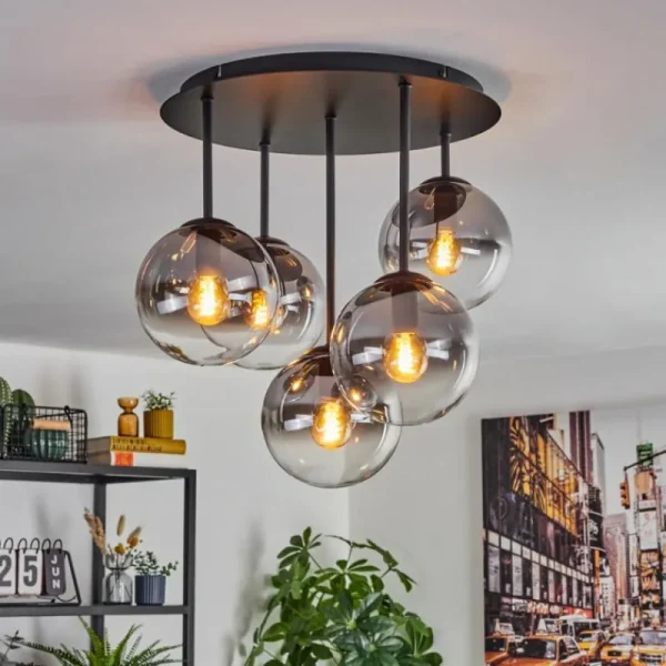hofstein Gastor Plafonnier, Boule lumineuse 45 cm Clair, Fumé, 5 lumières* Lampes Modernes