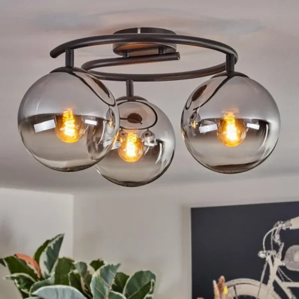 hofstein Gastor Plafonnier, Boule lumineuse 37 cm Chrome, Clair, Fumé, 3 lumières* Lampes Modernes