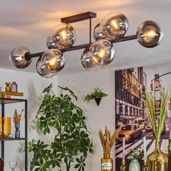 hofstein Gastor Plafonnier, Boule lumineuse Chrome, Clair, Fumé, 10 lumières* Lampes Modernes