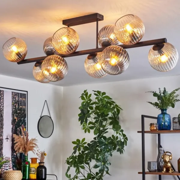 hofstein Gastor Plafonnier, Boule lumineuse Ambre, Clair, Fumé, 10 lumières* Lampes Modernes
