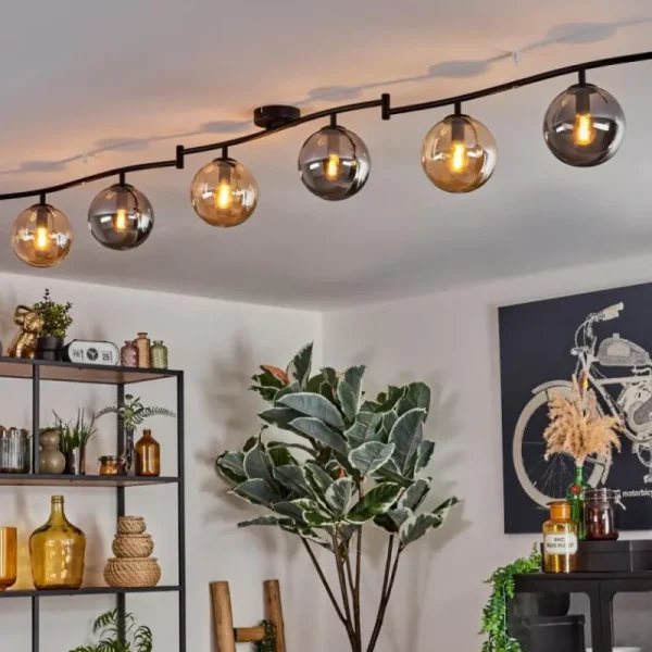 hofstein Gastor Plafonnier, Boule lumineuse Ambre, Fumé, 6 lumières* Lampes Modernes