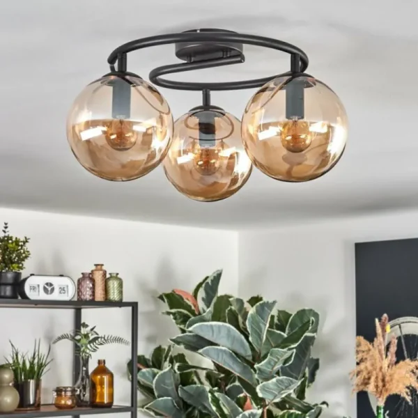 hofstein Gastor Plafonnier, Boule lumineuse Ambre, 3 lumières* Lampes En Verre