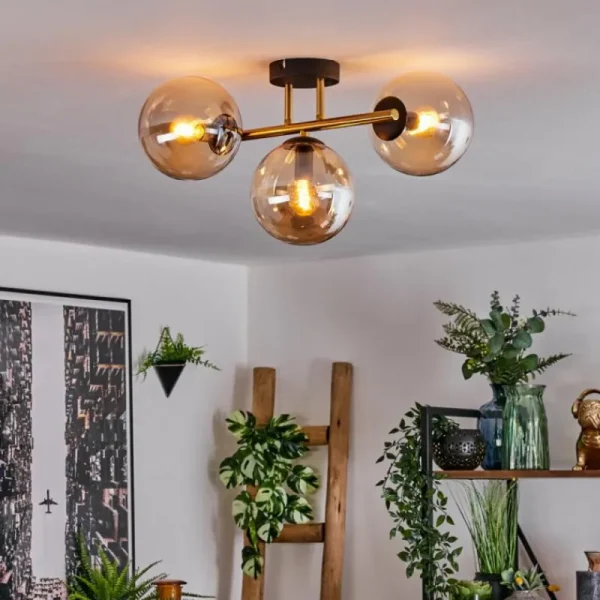 hofstein Gastor Plafonnier, Boule lumineuse 42 cm Or, Noir, 3 lumières* Lampes En Verre