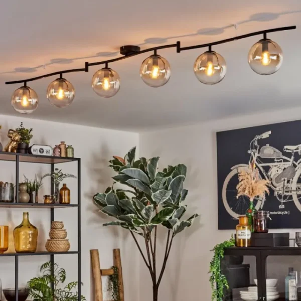 hofstein Gastor Plafonnier, Boule lumineuse Ambre, Clair, 6 lumières* Lampes En Verre