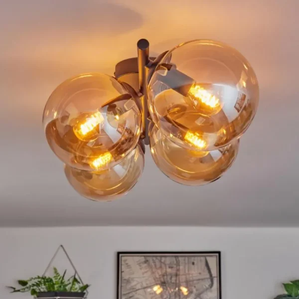 hofstein Gastor Plafonnier, Boule lumineuse Ambre, 4 lumières* Lampes En Verre