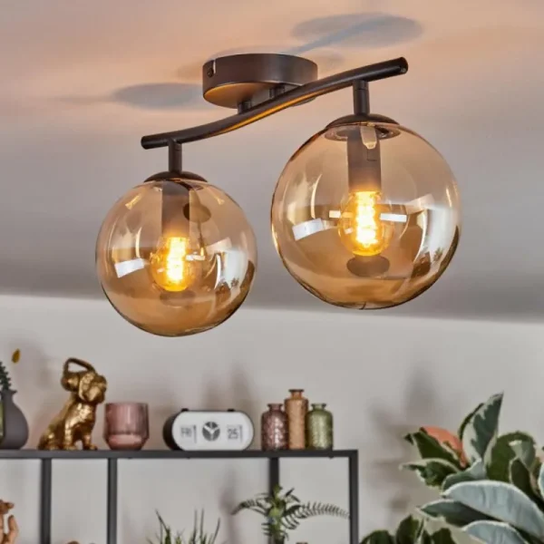 hofstein Gastor Plafonnier, Boule lumineuse Ambre, 2 lumières* Lampes En Verre