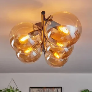 hofstein Gastor Plafonnier, Boule lumineuse Ambre, 5 lumières* Lampes En Verre