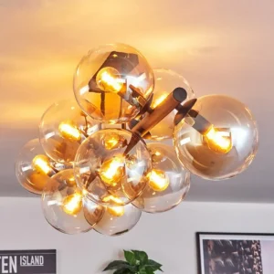 hofstein Gastor Plafonnier, Boule lumineuse Ambre, Clair, 10 lumières* Lampes En Verre