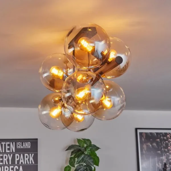 hofstein Gastor Plafonnier, Boule lumineuse Ambre, Clair, 8 lumières* Lampes En Verre