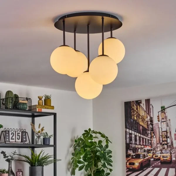 hofstein Gastor Plafonnier, Boule lumineuse 45 cm Blanc, 5 lumières* Lampes En Verre