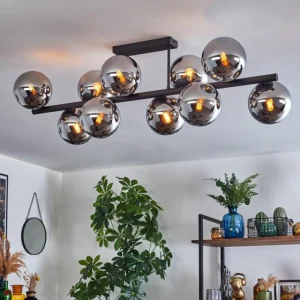 hofstein Gastor Plafonnier, Boule lumineuse Chrome, Fumé, 10 lumières* Lampes Modernes
