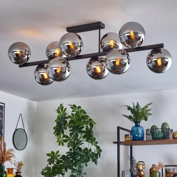 hofstein Gastor Plafonnier, Boule lumineuse Chrome, Fumé, 10 lumières* Lampes Modernes