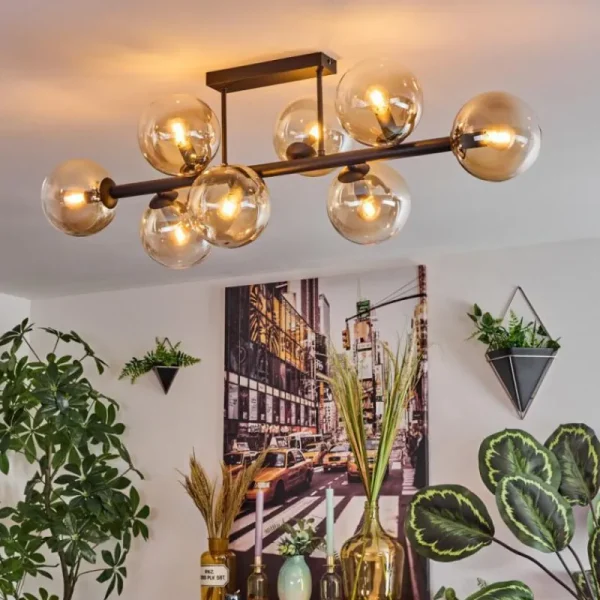 hofstein Gastor Plafonnier, Boule lumineuse Ambre, Clair, 8 lumières* Lampes En Verre