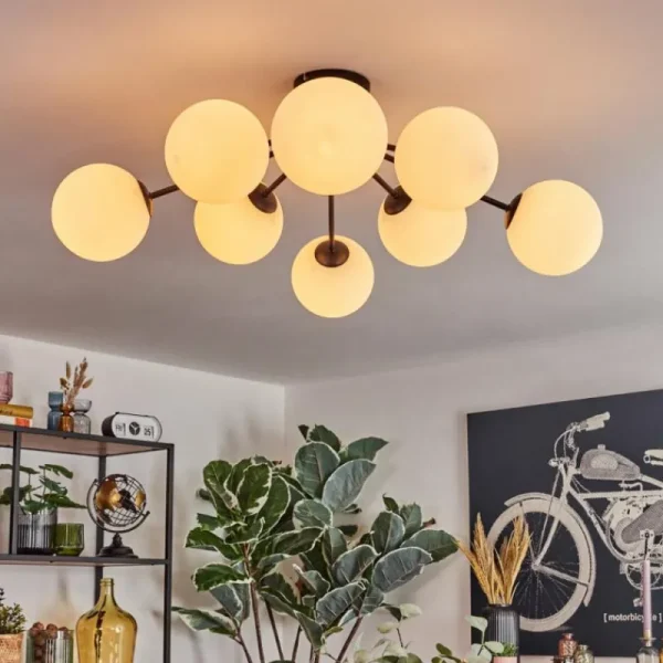 hofstein Gastor Plafonnier, Boule lumineuse 87 cm Blanc, 8 lumières* Lampes En Verre