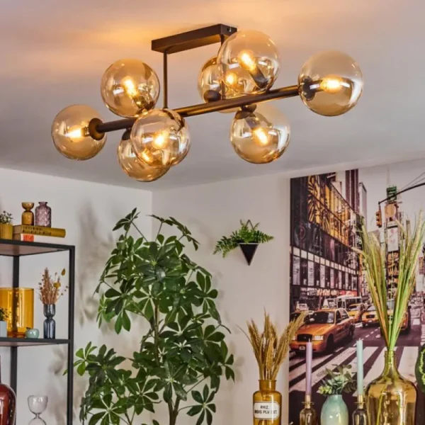 hofstein Gastor Plafonnier, Boule lumineuse Ambre, 8 lumières* Lampes En Verre