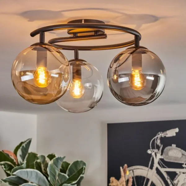 hofstein Gastor Plafonnier, Boule lumineuse 37 cm Ambre, Clair, Fumé, 3 lumières* Lampes Modernes