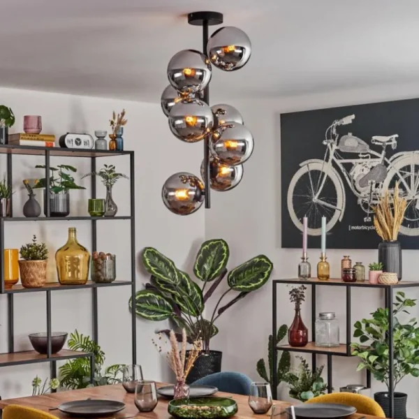 hofstein Gastor Plafonnier, Boule lumineuse Chrome, Fumé, 8 lumières* Lampes Modernes