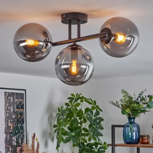 hofstein Gastor Plafonnier, Boule lumineuse Fumé, 3 lumières* Lampes Modernes