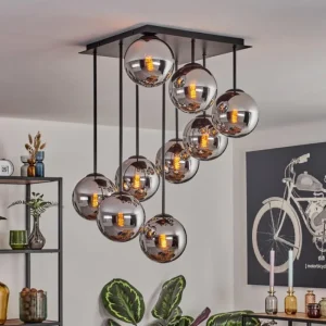 hofstein Gastor Plafonnier, Boule lumineuse Chrome, Fumé, 9 lumières* Lampes Modernes