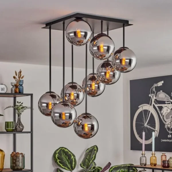hofstein Gastor Plafonnier, Boule lumineuse Chrome, Fumé, 9 lumières* Lampes Modernes