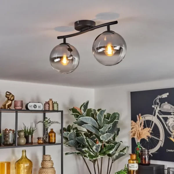 hofstein Gastor Plafonnier, Boule lumineuse Clair, Fumé, 2 lumières* Lampes Modernes