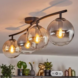 hofstein Gastor Plafonnier, Boule lumineuse Ambre, Clair, Fumé, 4 lumières* Lampes Modernes