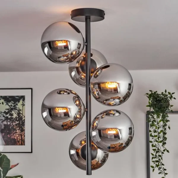 hofstein Gastor Plafonnier, Boule lumineuse Chrome, Fumé, 6 lumières* Lampes Modernes