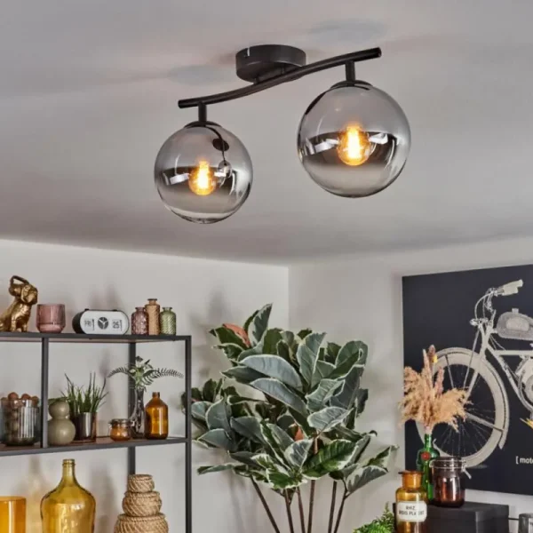 hofstein Gastor Plafonnier, Boule lumineuse Chrome, Clair, Fumé, 2 lumières* Lampes Modernes