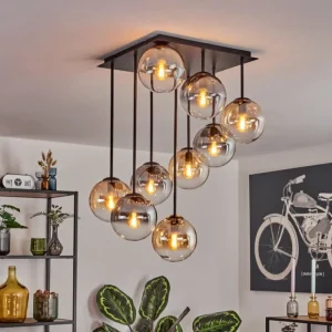 hofstein Gastor Plafonnier, Boule lumineuse Ambre, Clair, Fumé, 9 lumières* Lampes Modernes