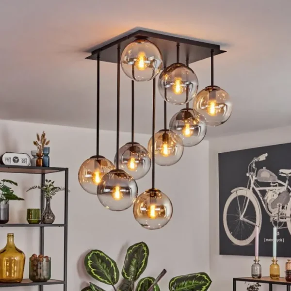 hofstein Gastor Plafonnier, Boule lumineuse Ambre, Clair, Fumé, 9 lumières* Lampes Modernes