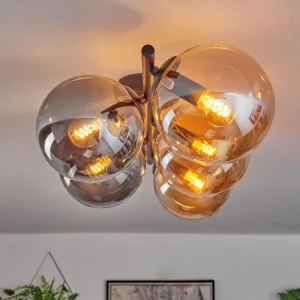 hofstein Gastor Plafonnier, Boule lumineuse Ambre, Fumé, 5 lumières* Lampes Modernes