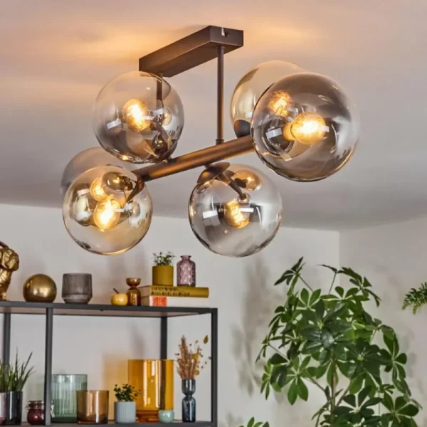 hofstein Gastor Plafonnier, Boule lumineuse Ambre, Clair, Fumé, 6 lumières* Lampes Modernes