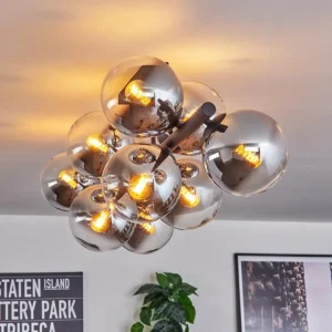hofstein Gastor Plafonnier, Boule lumineuse Chrome, Clair, Fumé, 10 lumières* Lampes Modernes