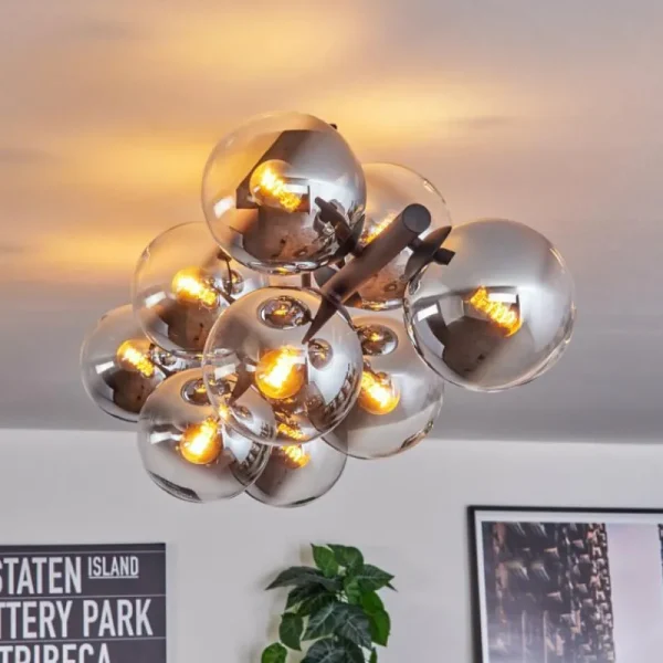 hofstein Gastor Plafonnier, Boule lumineuse Chrome, Clair, Fumé, 10 lumières* Lampes Modernes