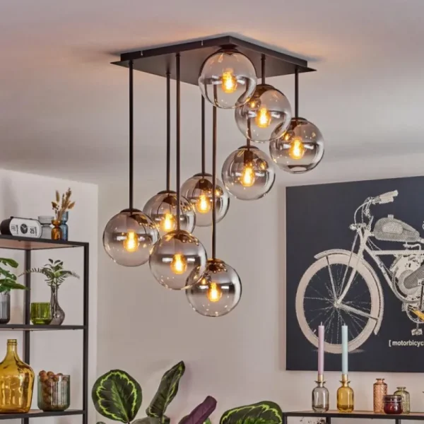 hofstein Gastor Plafonnier, Boule lumineuse Clair, Fumé, 9 lumières* Lampes Modernes