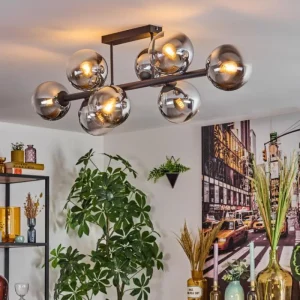 hofstein Gastor Plafonnier, Boule lumineuse Chrome, Clair, Fumé, 8 lumières* Lampes Modernes