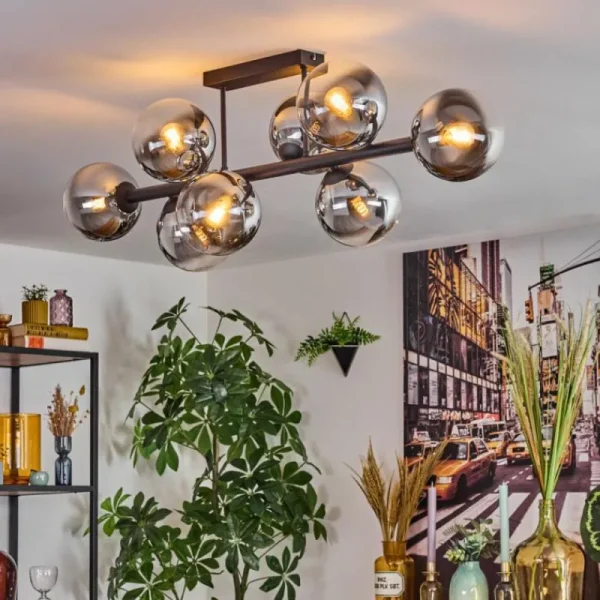 hofstein Gastor Plafonnier, Boule lumineuse Chrome, Clair, Fumé, 8 lumières* Lampes Modernes