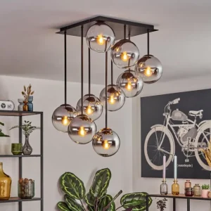 hofstein Gastor Plafonnier, Boule lumineuse Chrome, Clair, Fumé, 9 lumières* Lampes Modernes