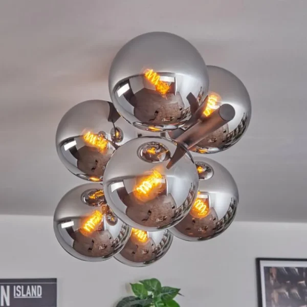 hofstein Gastor Plafonnier, Boule lumineuse Chrome, Fumé, 8 lumières* Lampes Modernes