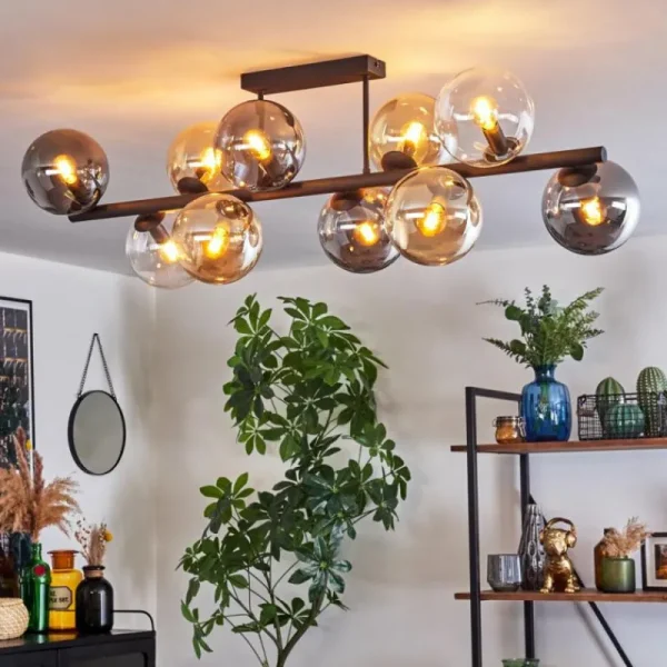 hofstein Gastor Plafonnier, Boule lumineuse Ambre, Clair, Fumé, 10 lumières* Lampes Modernes