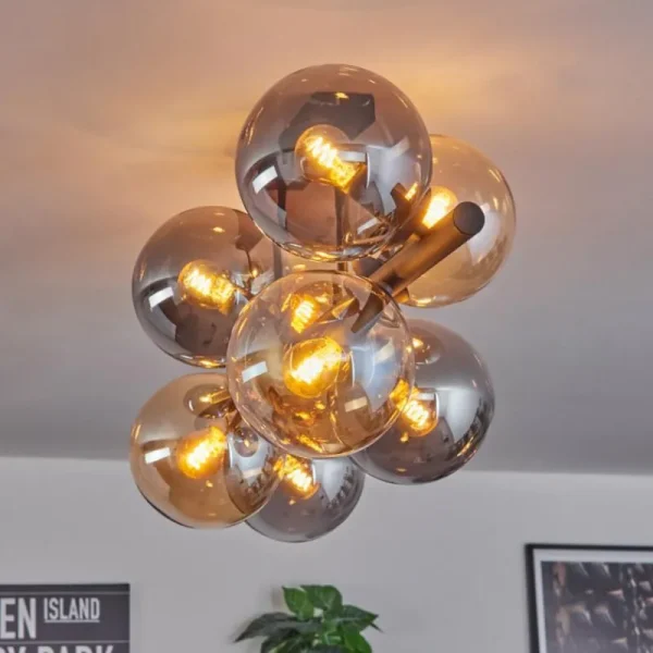 hofstein Gastor Plafonnier, Boule lumineuse Ambre, Fumé, 8 lumières* Lampes Modernes
