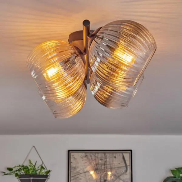 hofstein Gastor Plafonnier, Boule lumineuse Ambre, Clair, Fumé, 4 lumières* Lampes Modernes