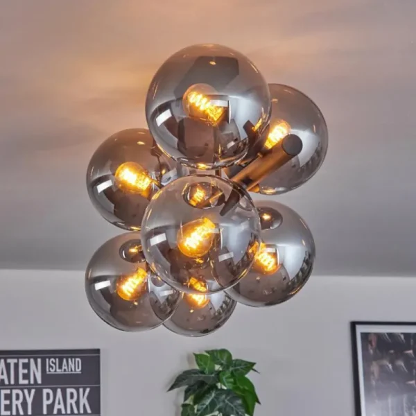hofstein Gastor Plafonnier, Boule lumineuse Fumé, 8 lumières* Lampes Modernes