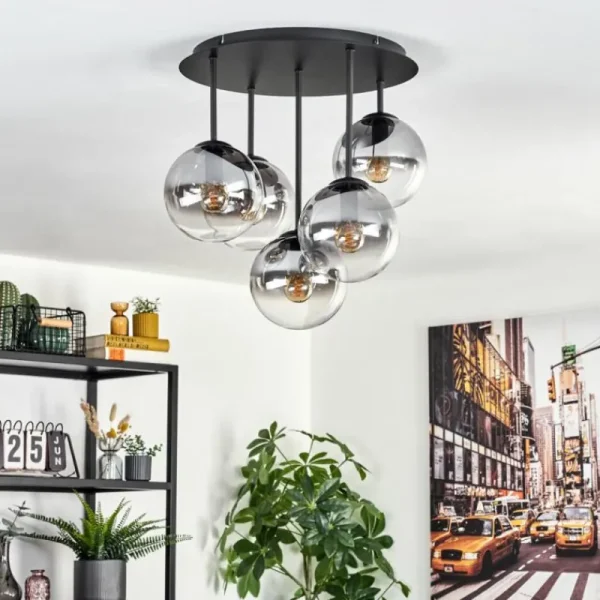 hofstein Gastor Plafonnier, Boule lumineuse 45 cm Clair, Fumé, 5 lumières* Lampes Modernes