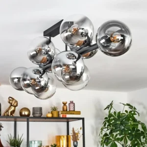 hofstein Gastor Plafonnier, Boule lumineuse Chrome, Clair, Fumé, 10 lumières* Lampes Modernes