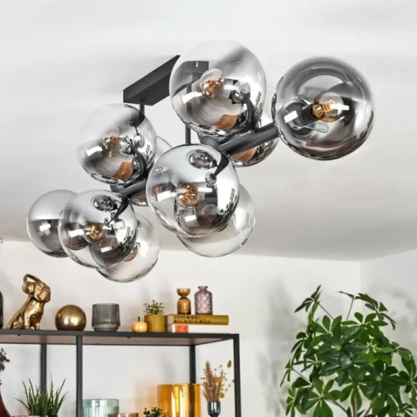 hofstein Gastor Plafonnier, Boule lumineuse Chrome, Clair, Fumé, 10 lumières* Lampes Modernes
