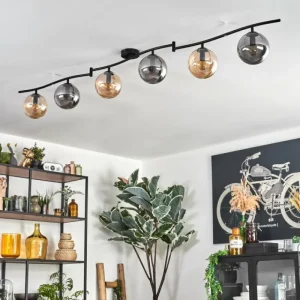 hofstein Gastor Plafonnier, Boule lumineuse Ambre, Fumé, 6 lumières* Lampes Modernes